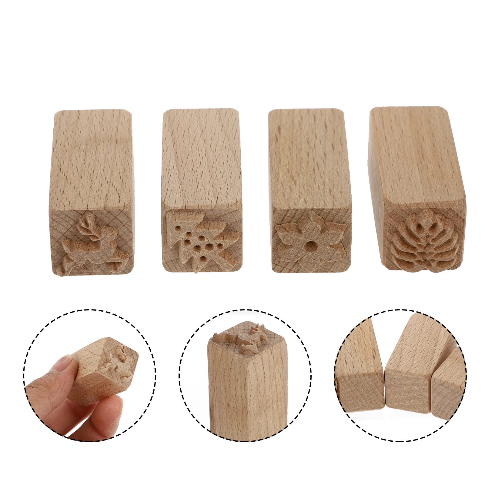 

4pcs Christmas Cake Stampers Wooden Dessert Chocolate Baking Tools Holiday Supplies Cupcake Molds Biscuit Printing Dough