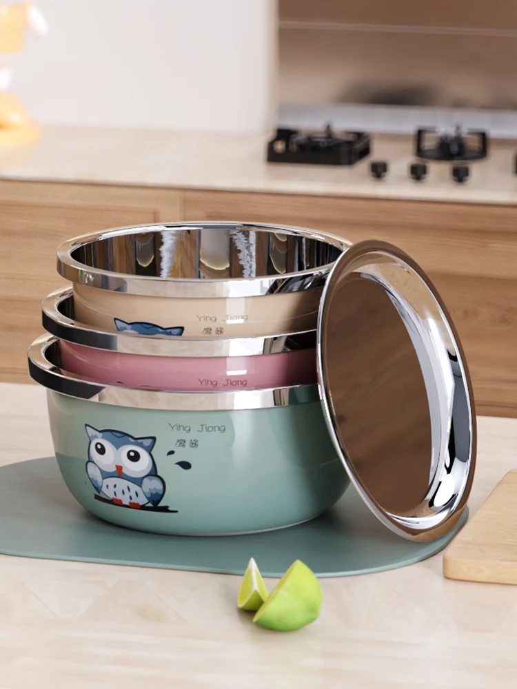 

304 Stainl Steel round Bowls Set Cartoon Deepened Egg Beating Bowls Home Use Pasta Bowls Soup Bowls Dining Utensils