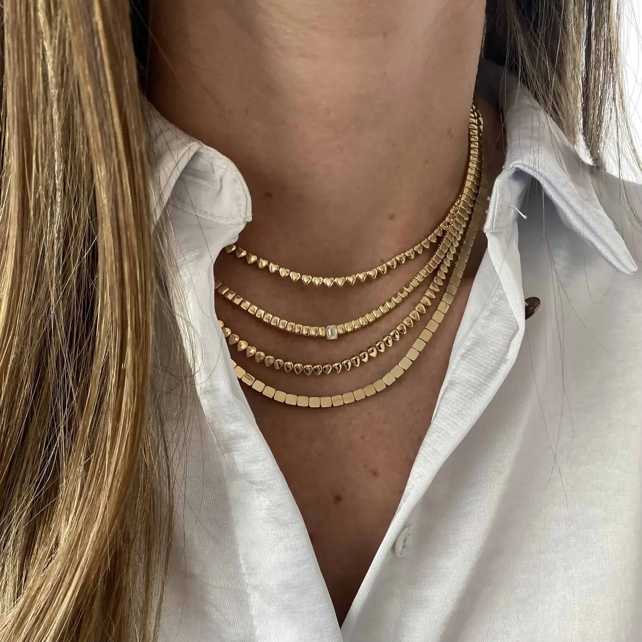 Gold Plated Square Rectangle Beaded Tennis Chain Choker Necklace Simple Geometric European Women Jewelry