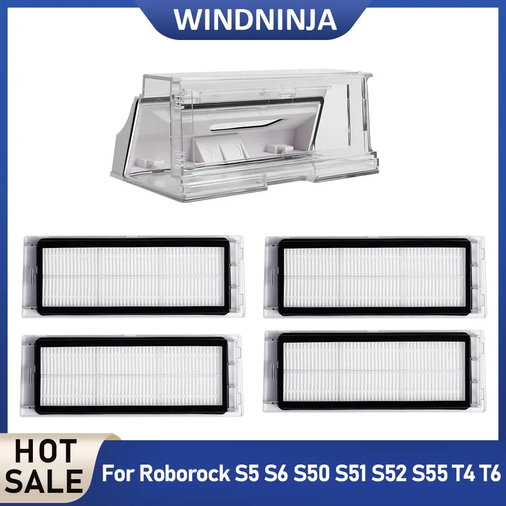 Staubfilter-Set mit HEPA-Filter für Roborock S5 S6 S50 S51 S52 S55 T4 T6 Roboterstaubsauger, Passend zur Staubaufbewahrungsbox