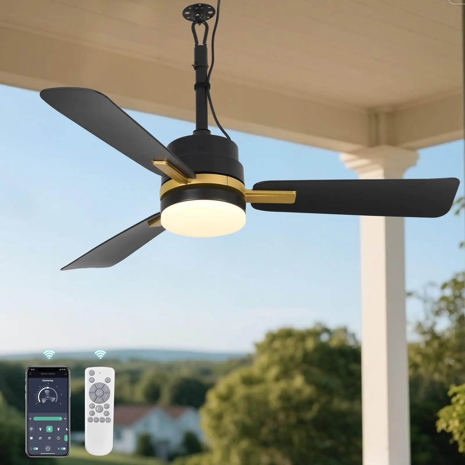 

42 inch Outdoor Ceiling Fan with LED Light Remote Control Gazebo Fan with Hook Pergola Porch Bedroom Living Room Ceiling Fans