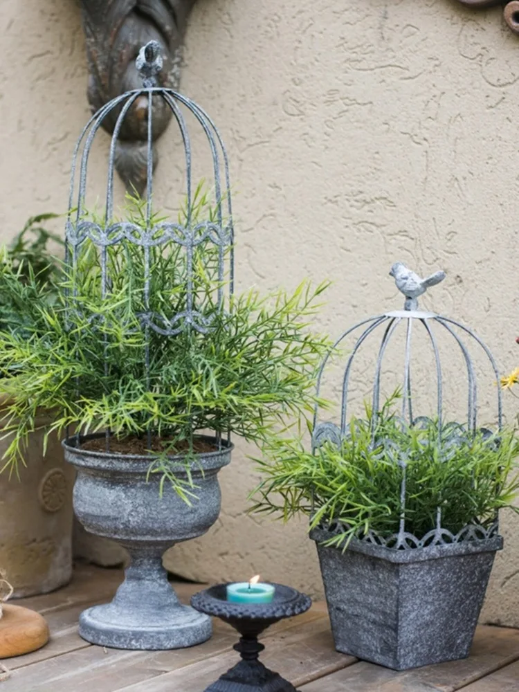 Vintage Bird Cage Flower Utensils Decorative Ornaments Climbing Vine Flower Pots Garden Courtyard Rural Gardening Supplies