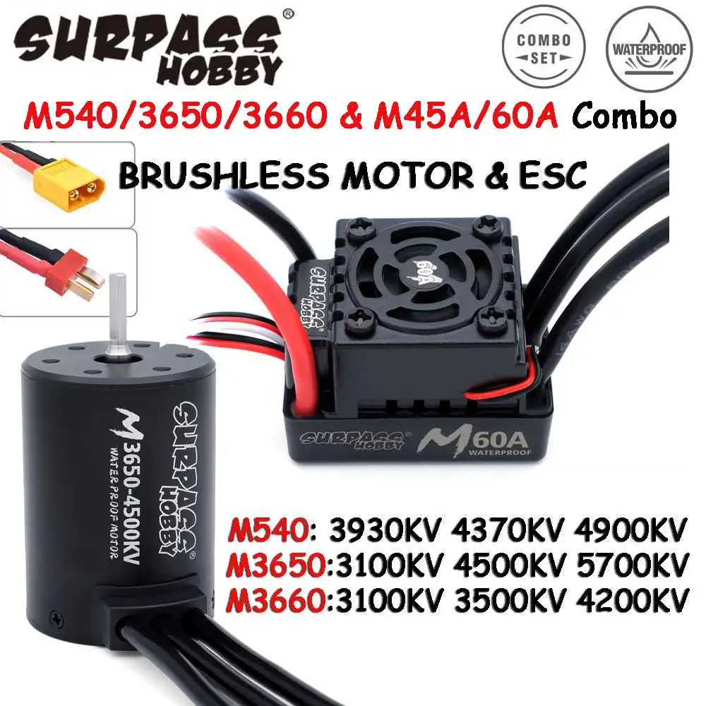 SURPASS HOBBY M540 M3650 M3660 Combo Waterproof Brushless Motor 3500/4200KV w/M45A/60A ESC for 1/10 1/12 RC Car Traxxas Off-Road