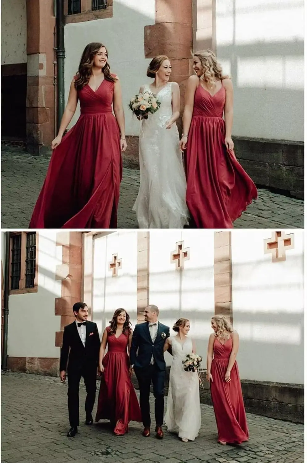 Ladies' Pleated Chiffon Bridesmaid Dress A-line Deep V-neck Long Party Dance Dress Formal Dinner Dress， Elegant Ladies with Slit