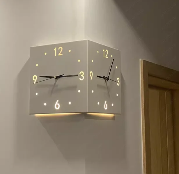 Double Sided Corner Wall Clock, Modern Minimalist No Punching Design for Living Room Corner Decoration view 2