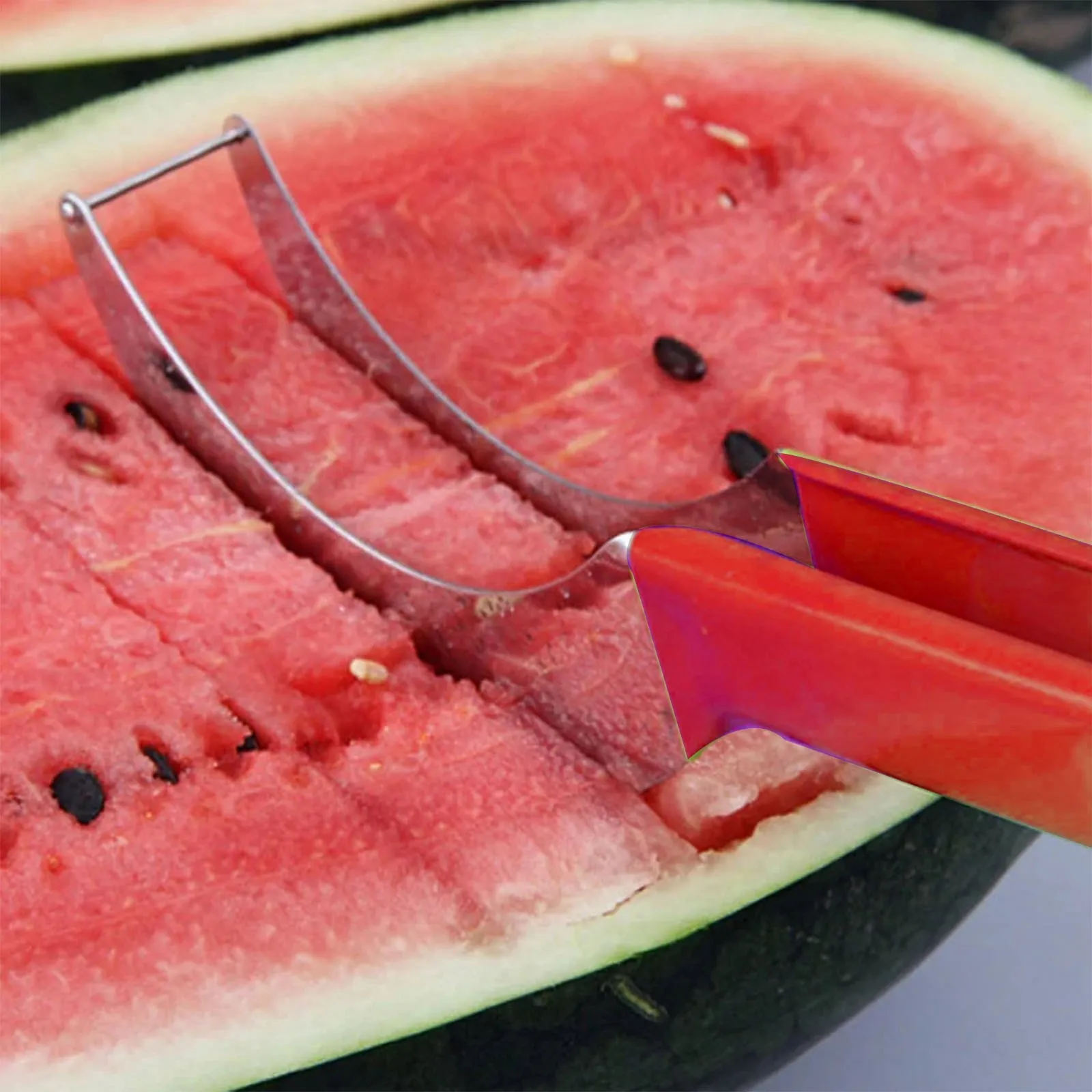 

Watermelon Slicer Cutter Stainless Steel Color Non-slip Plastic Wrap Handle Not Hurt Hands Cantaloupe Kitchen Fruit Cutting Tool