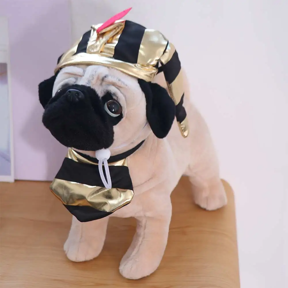 

Cute Pet Egyptian Pharaoh Hat Breathable Comfortable Cat Golden Pharaoh Hat with Bib Adjustable Pet Cosplay Costume Photo Props