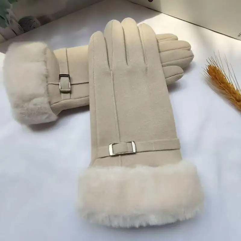 Die warmen Winterhandschuhe für Damen sind winddicht und kältebeständig, haben ein dickes Futter aus Kunstfell und sind als Touchscreen-Handschuhe geeignet. – Detail 9