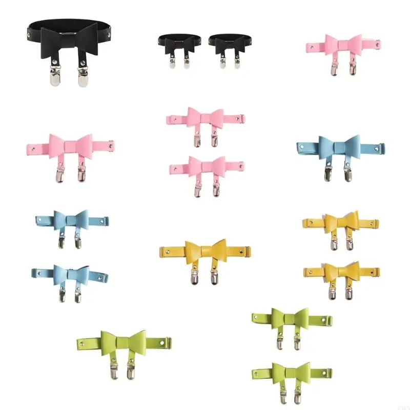 

P88B Leg Garters Belt Adjustable Bows Leg Garter with Buckle Clips Elastic Punk Thigh Rings Garter for Womens Girls