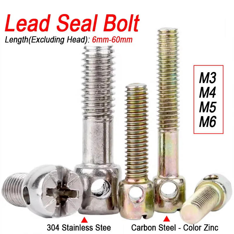 304 Stainless Steel/Carbon Steel - Color Zinc With Hole Cross Phillips Bolt M3 M4 M5 M6 Lead Sealed Electric Meter Box Screw
