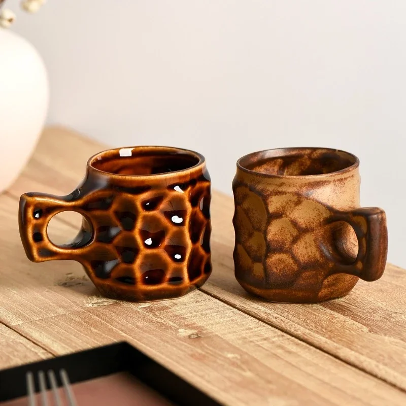Vintage Japanese Hand-Pinched Ceramic Coffee Mug,Unique Kiln-Changed Glaze Cup for Tea, Retro Small Water Cup for Home Kitchen