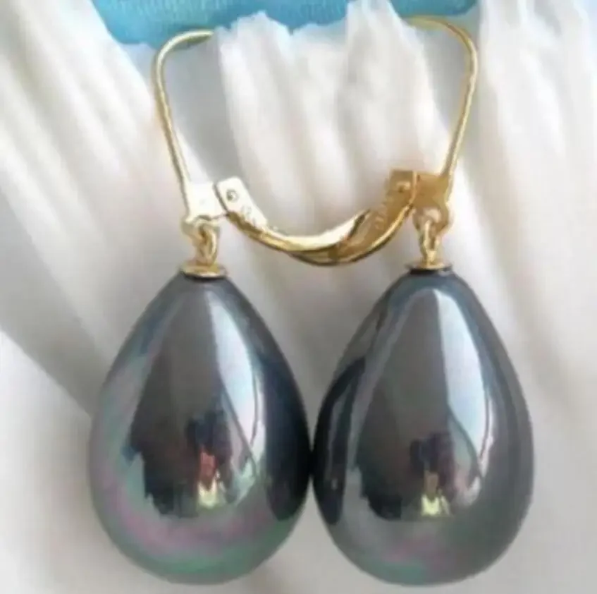 

NEW HOT SELL 12-16 mm perfect round Black south sea Shell pearl Earrings 14k gem