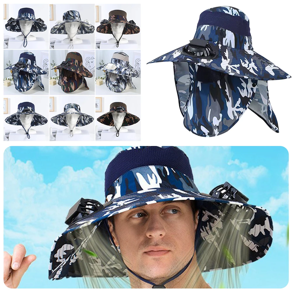 

Solar Charging Solar Fan Hat Built-in Fan Usb Charging Air Cooling Hat Wide Brim Adjustable Summer Cooler Cap Men's Fashion