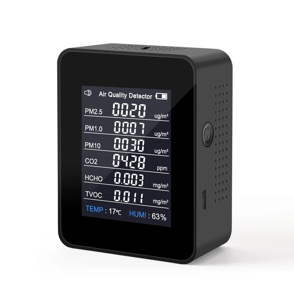 Air Detector for HCHO For PM2.5 For PM10 PM1.0 TVOC Carbon Dioxide Temperature Humidity Real Time Monitoring with LCD Screen