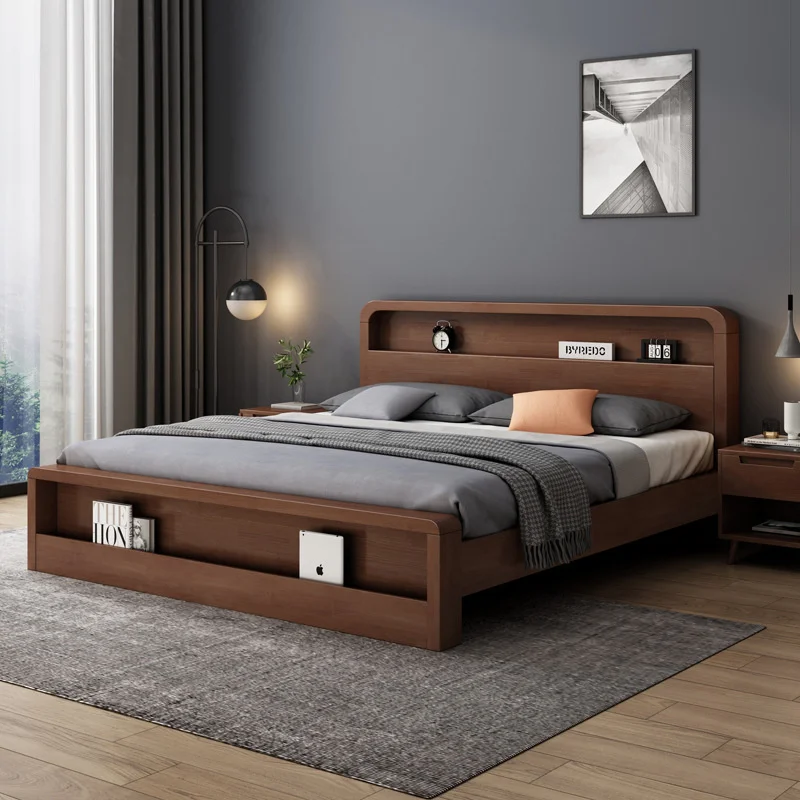 Full solid wood bed master bedroom white 1.8m double bed modern contracted small family 1.5m single bed