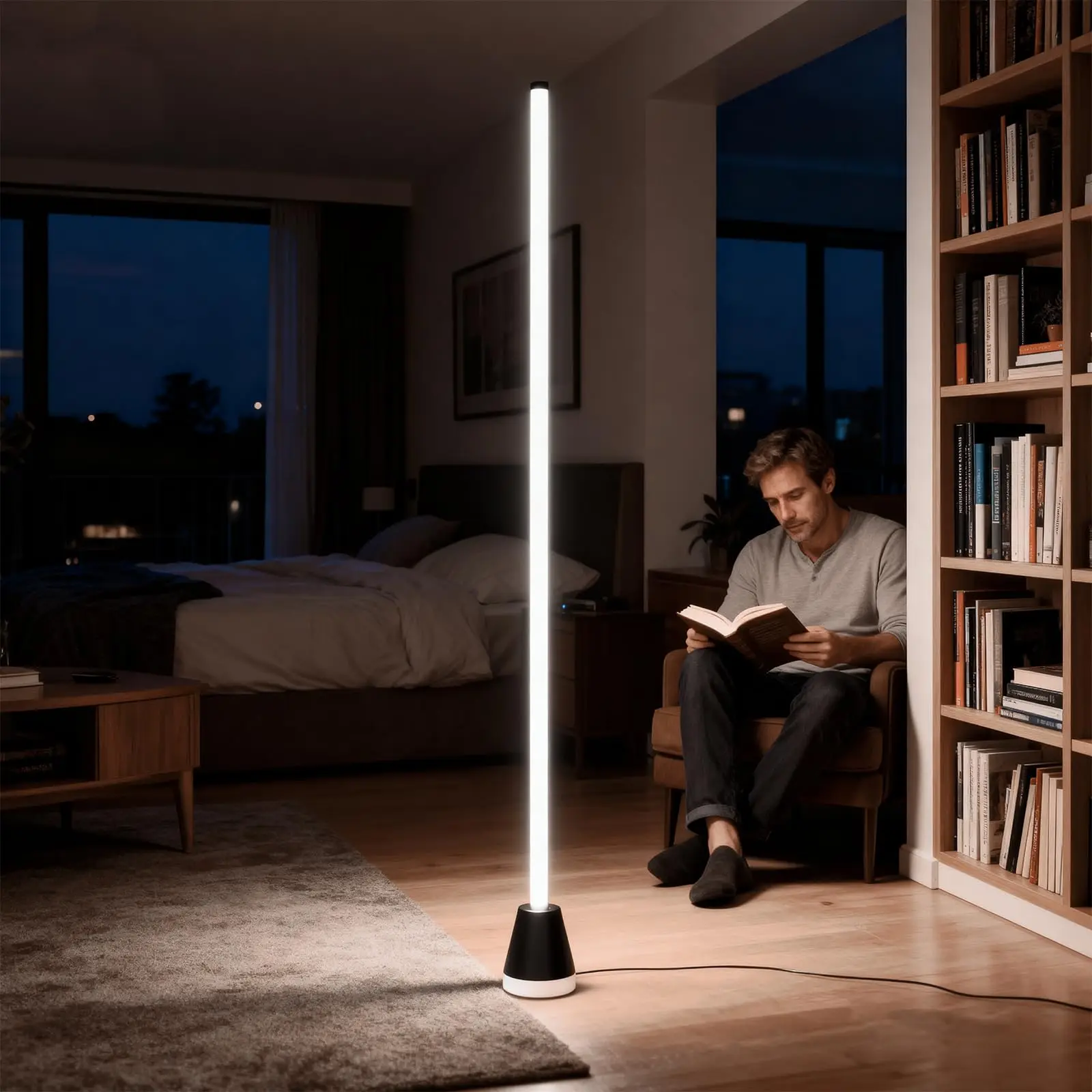 LQWELL RGBIC LED vloerlamp dimbaar, 150cm hoeklamp met afstandsbediening en app, 16 miljoen kleuren, slimme vloerlamp met doe-het-zelf en muziekmodus, timerfunctie voor woonkamer, slaapkamer en