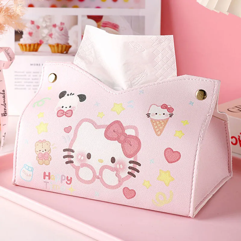 Cute Hello Kittys Tissue Bag Sanrio Kawaii Cartoon Home Drawing Room Restaurant PU Waterproof Creative Tissue Box Toys Gift Girl