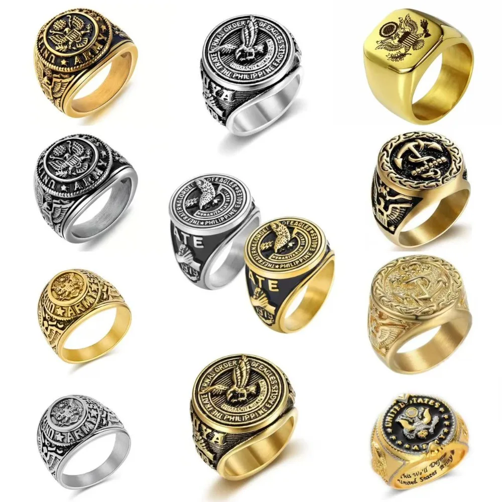 الرجعية الولايات المتحدة العسكرية الوطنية شعار النسر خواتم للرجال الفولاذ المقاوم للصدأ أدوات للفرق البحرية الأبيض الرأس نسر البحر مجوهرات المحارب الهدايا #2