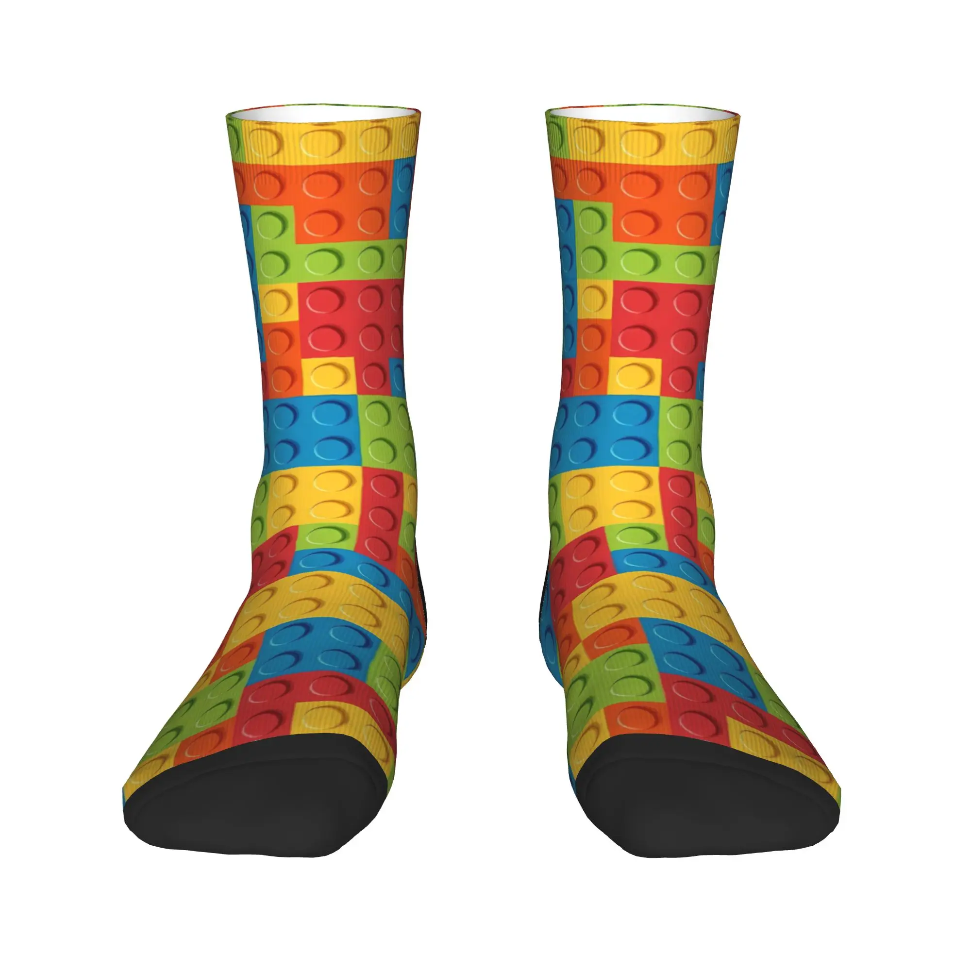 Adults Men Socks Vertical Colorful Building Blocks Pattern Stockings Spring Fashion Breathable Socks Pattern Running Anti Socks