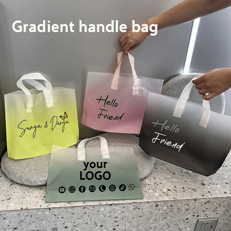 

50pcs Gradient Frosted Plastic Bags with Handles Gift Bags Small Business Shopping Bags Customizable with Your Own Logo