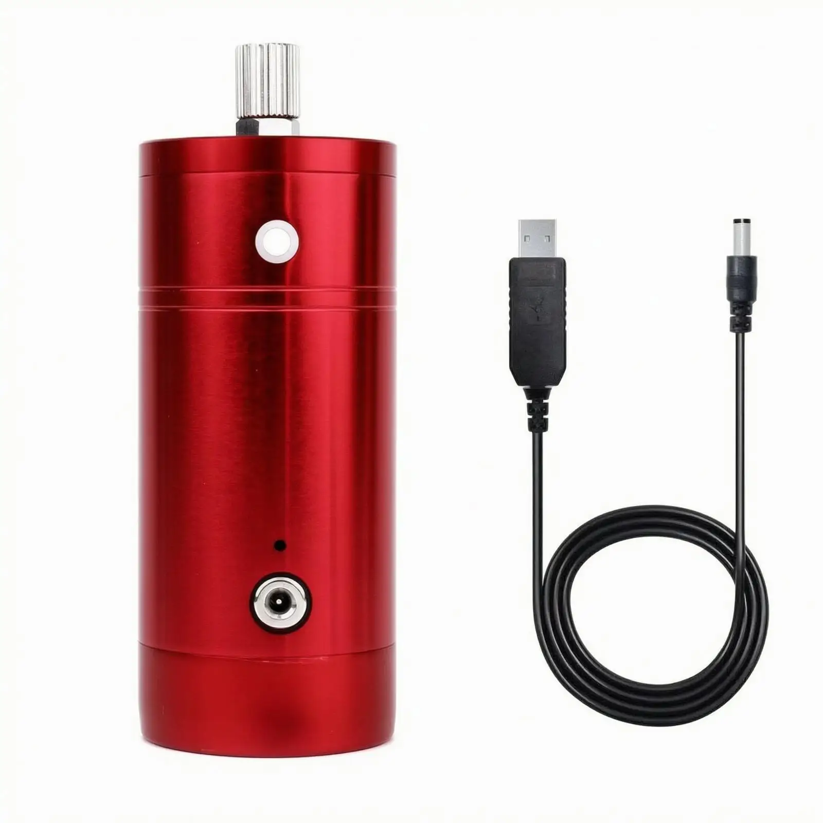 Rechargeable Mini Pump with USB Cable Knurled Metal Connector, Compact Cylindrical Body, Portable Air Pump, for finishing work