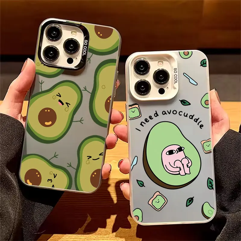 Funda para Teléfono Apple iPhone 17 Air 16E 15 14 Plus 13 12 11 Pro Max Mini, Nueva Funda con Diseño de Emoji Aguacate y Hombrecito