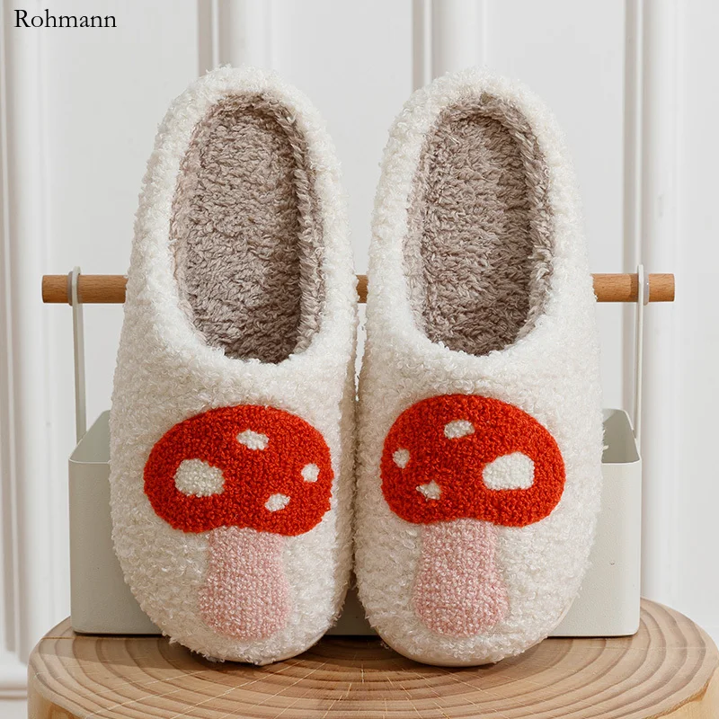 Winter Home Slippers Cozy Comfortable Style Embroidered Mushroom Soft Houseshoes Female Shoes Pantuflas De Mujer