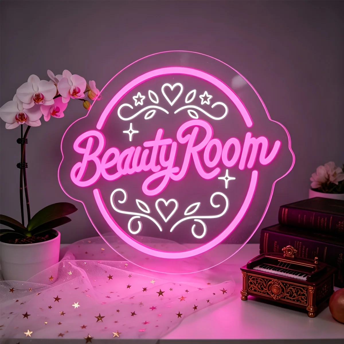 Beauty Room Neon Sign Dimmable USB Wall Light Glam Vanity Decor for Makeup Salon Bedroom Spa Studio Boutique Dresser Area Gift
