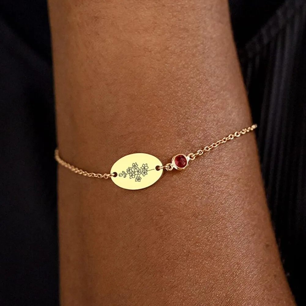 مخصص الولادة زهرة سوار هندسي جولة شخصية الميلاد مجوهرات أساور للنساء عيد الميلاد المعمودية هدية #1