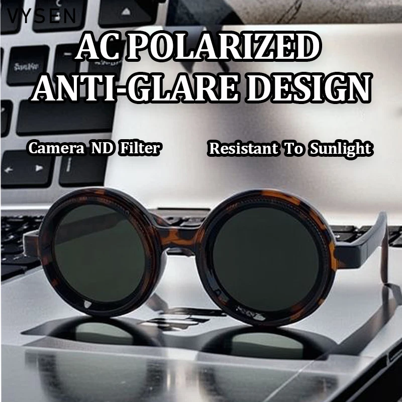 Óculos de sol com armação pequena polarizada Steampunk, óculos de sol com armação redonda ajustável ND9, óculos de proteção ao ar livre, óculos de pesca