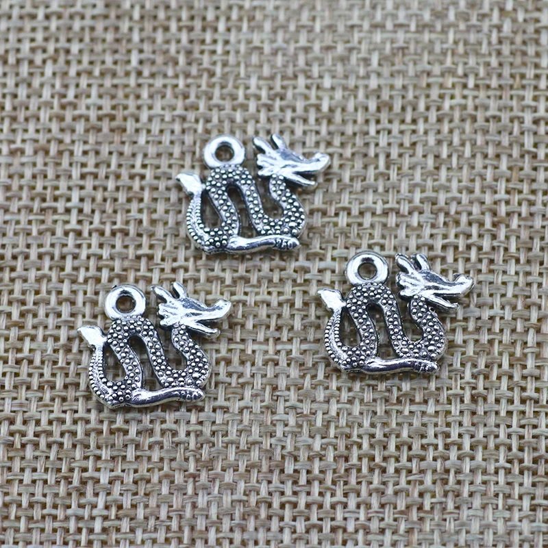 20Pieces 14*17mm Mixed Alloy Antique Silver Color Dragon Wicca Charms Bracelet Pendant Accessory For DIY Jewelry Making