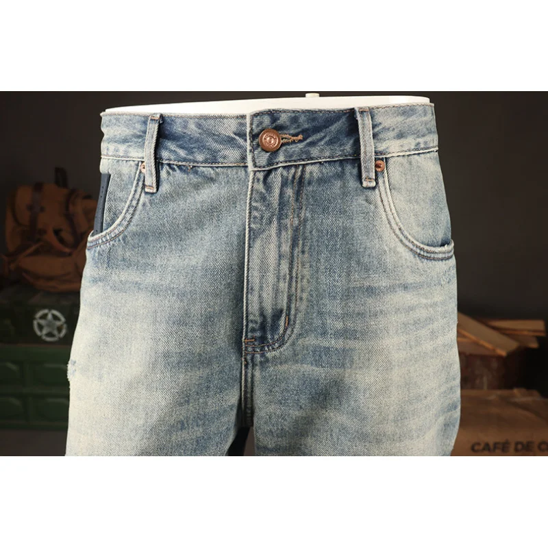 

Spring style trendy brand American retro loose straight leg jeans for men, fashionable embroidery nostalgic pants