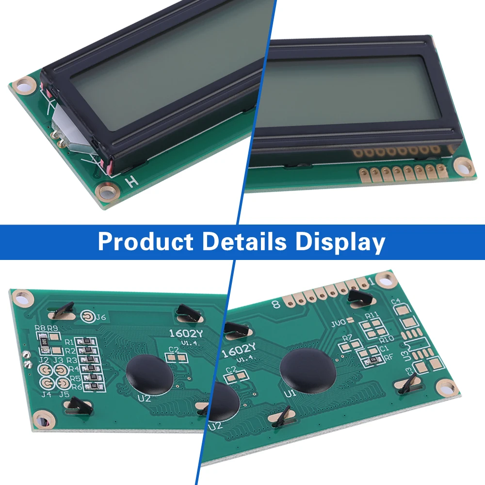 شاشة عرض LCD وحدة واجهة ، منفذ تسلسلي وحدة LCD ، ضوء أحمر ، أحرف سوداء ، 1602Y IIC ، 2x16 ، 2x16 ، 8Pin ، AIP31068