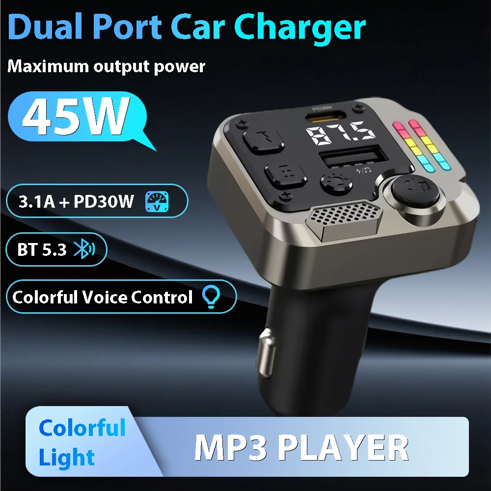 

SANAN PD 30W Fast Charger Car FM Transmitter Bluetooth 5.3 - Handsfree FM Modulator MP3 Player for iPhone/Samsung