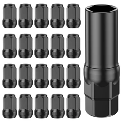 20Pcs Car Wheel Lug Nut Set 12mm Cold Forged Steel Black Threaded Wheel Lug Nut Auto Repair Parts For Car SUV RV Trailer