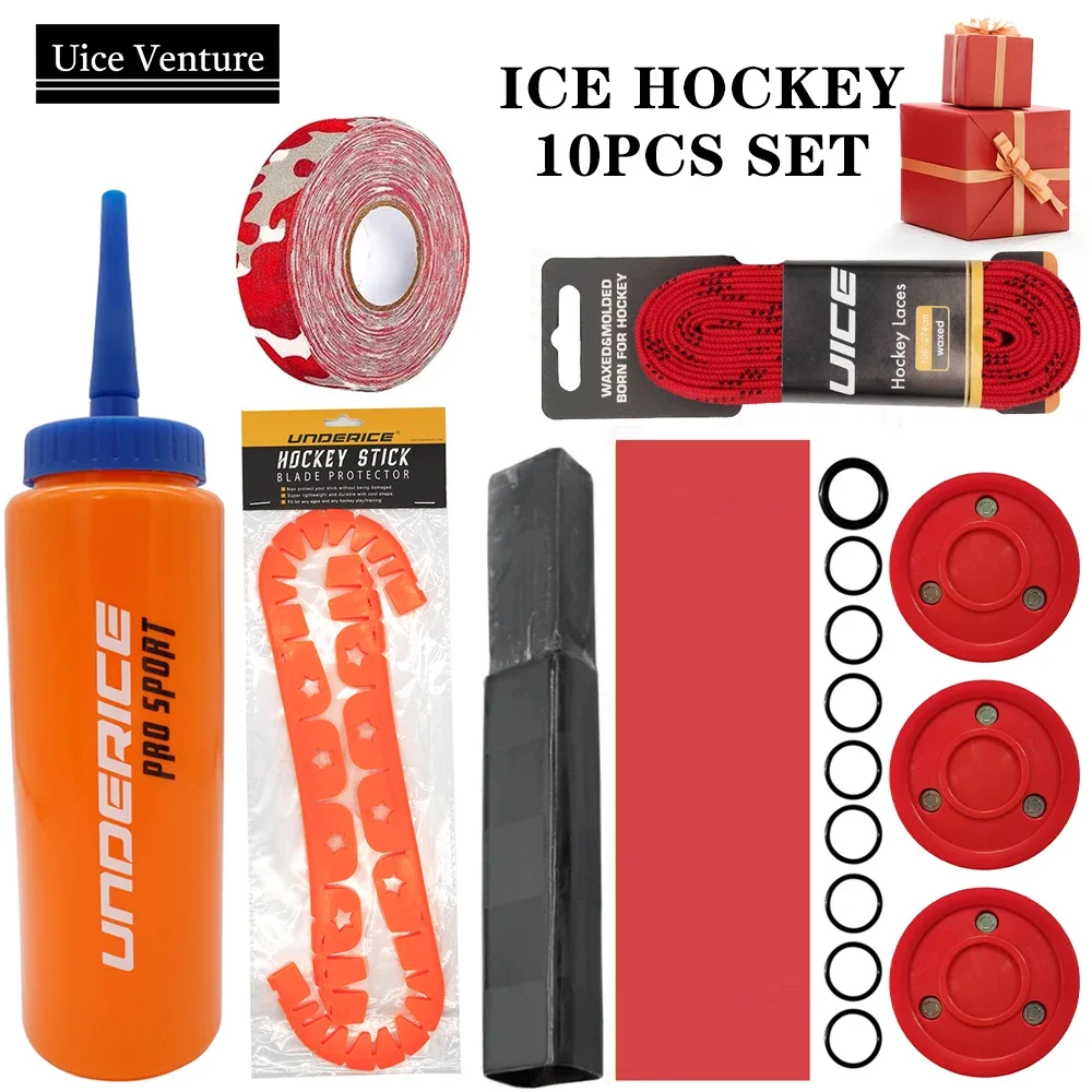 

10pcs Set Ice Hockey Accessory Skate Laces Hockey Stick Protector Sports Bottle Cloth Field Tape Hockey Stick Extension Puck