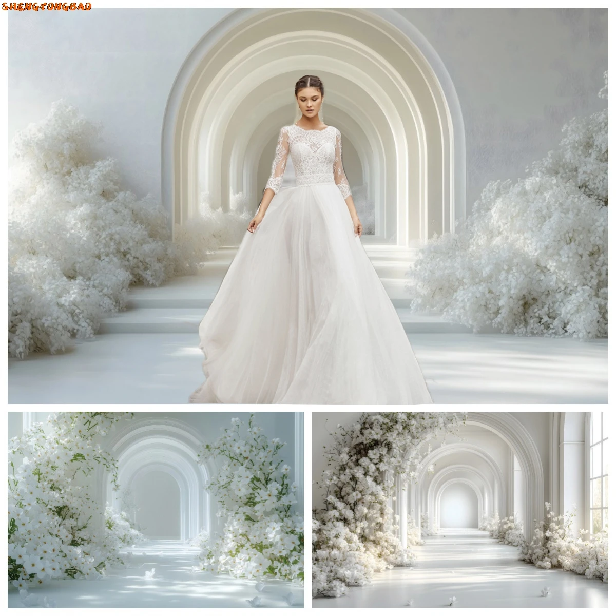 Свадебная сцена фон для фотосъемки романтическая цветочная арка стена для детей и взрослых портрет для беременных день рождения Декор фото фон