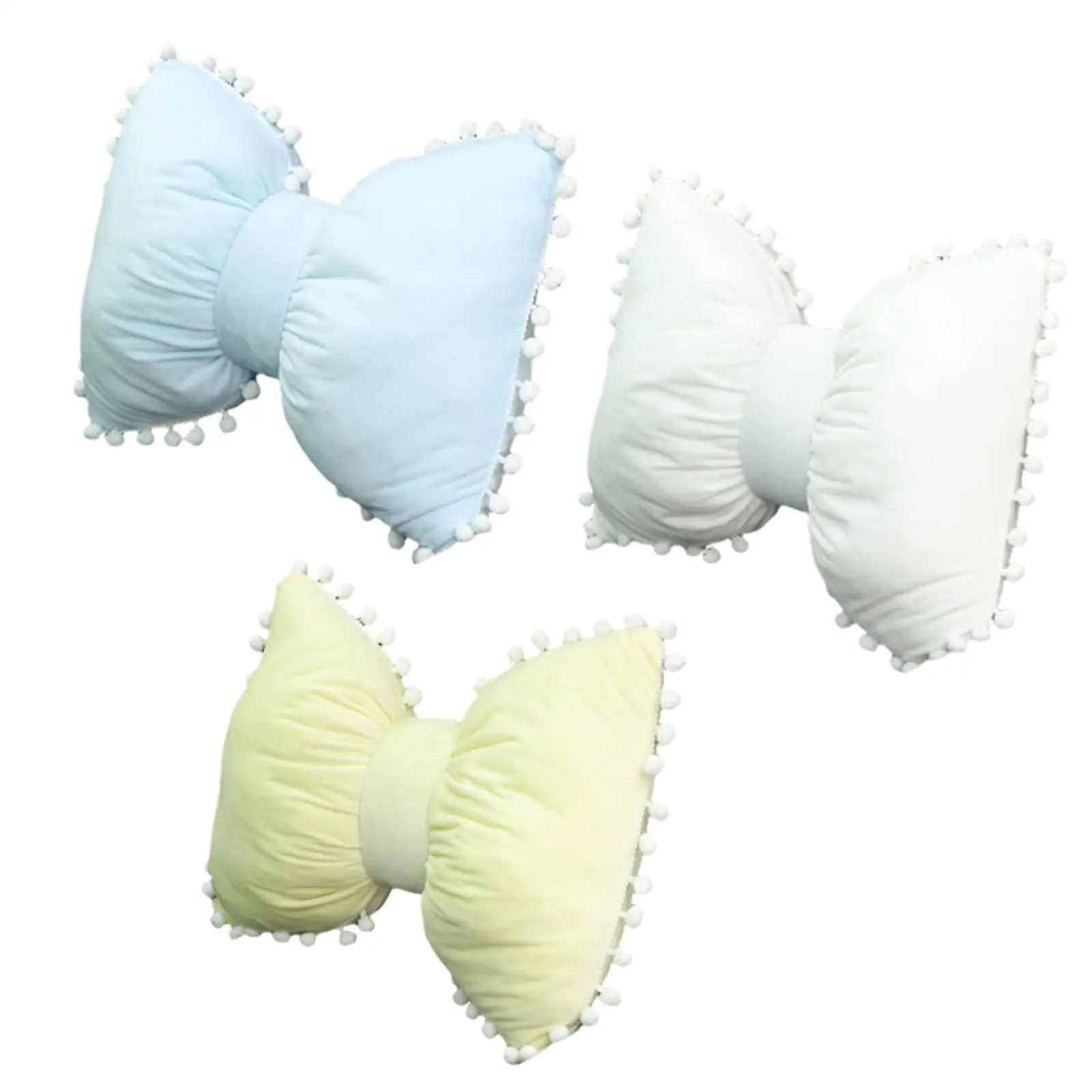 Bowknot Pillow PP Cotton Soft Comfortable with Pom Poms Car Headrest Neck Pillow