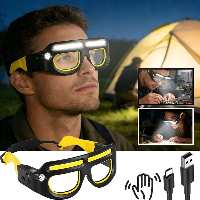 

Motion Sensor LED Headlight Glasses Rechargeable 5 Lighting Modes Light Up Eyewear for Running Camping Cycling Fishing