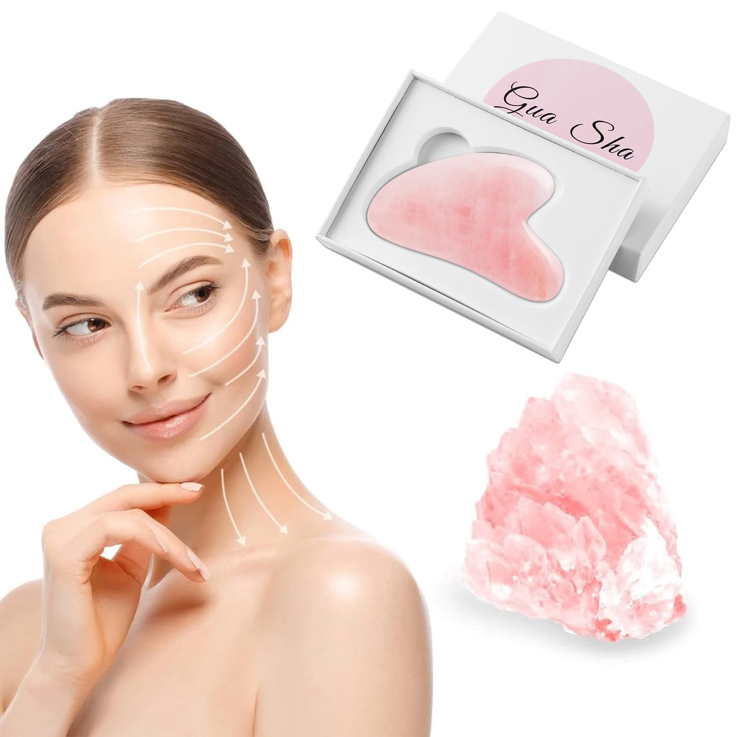 Natural Rose Quartz GuaSha Jade Facial Beauty Scraping Massage Tools Firm Skin Care Face SPA Physical Therapy Massager