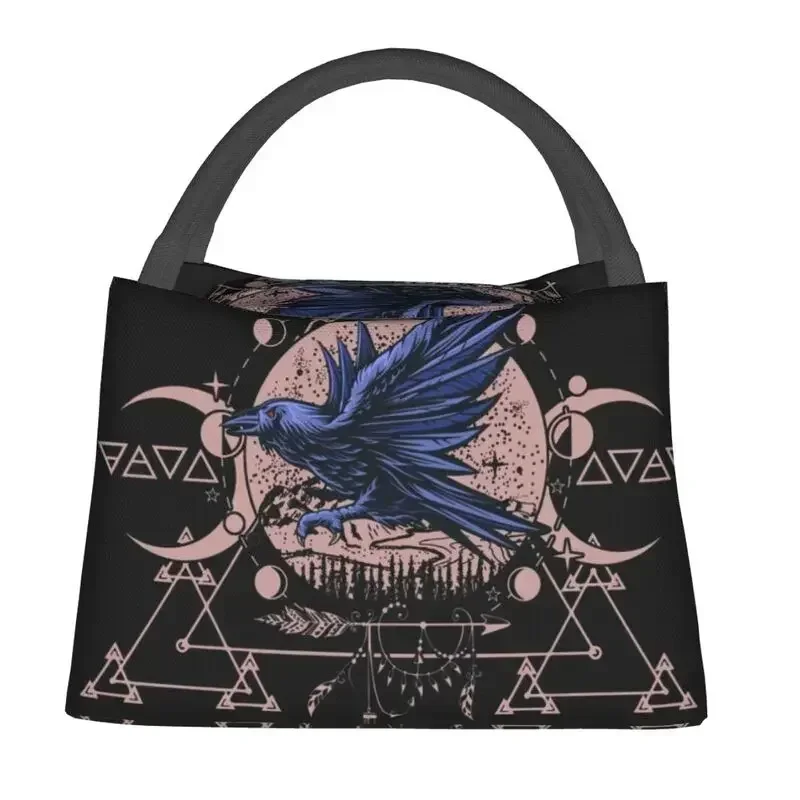 Custom Raven Wiccan Mandala Lunch Bags Men Women Thermal Cooler Insulated Lunch Boxes for Work Pinic or Travel Shoulder Bag