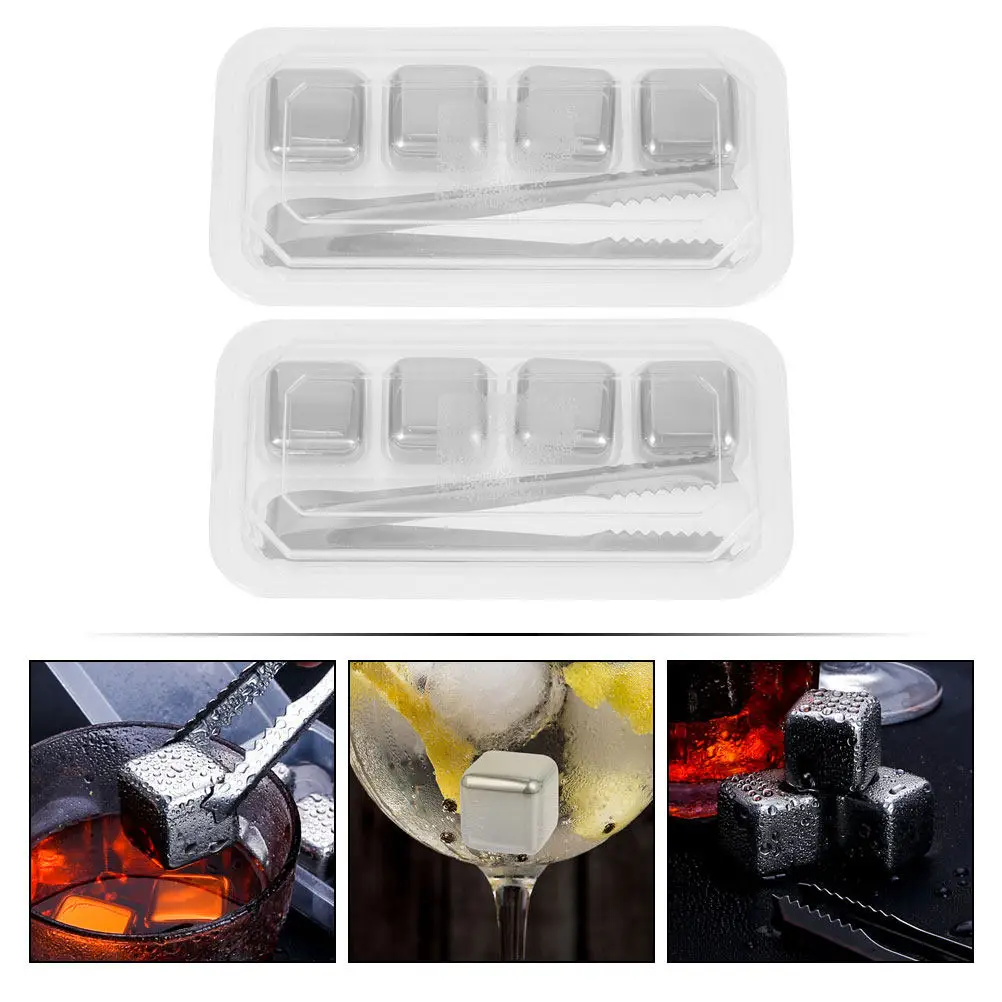 2Sets Stainless Steel Ice Cubes Reusable Whiskey Stones for Drinks Bar Home Gift Set with Clamp Storage Box Whiskey Stones - view 2