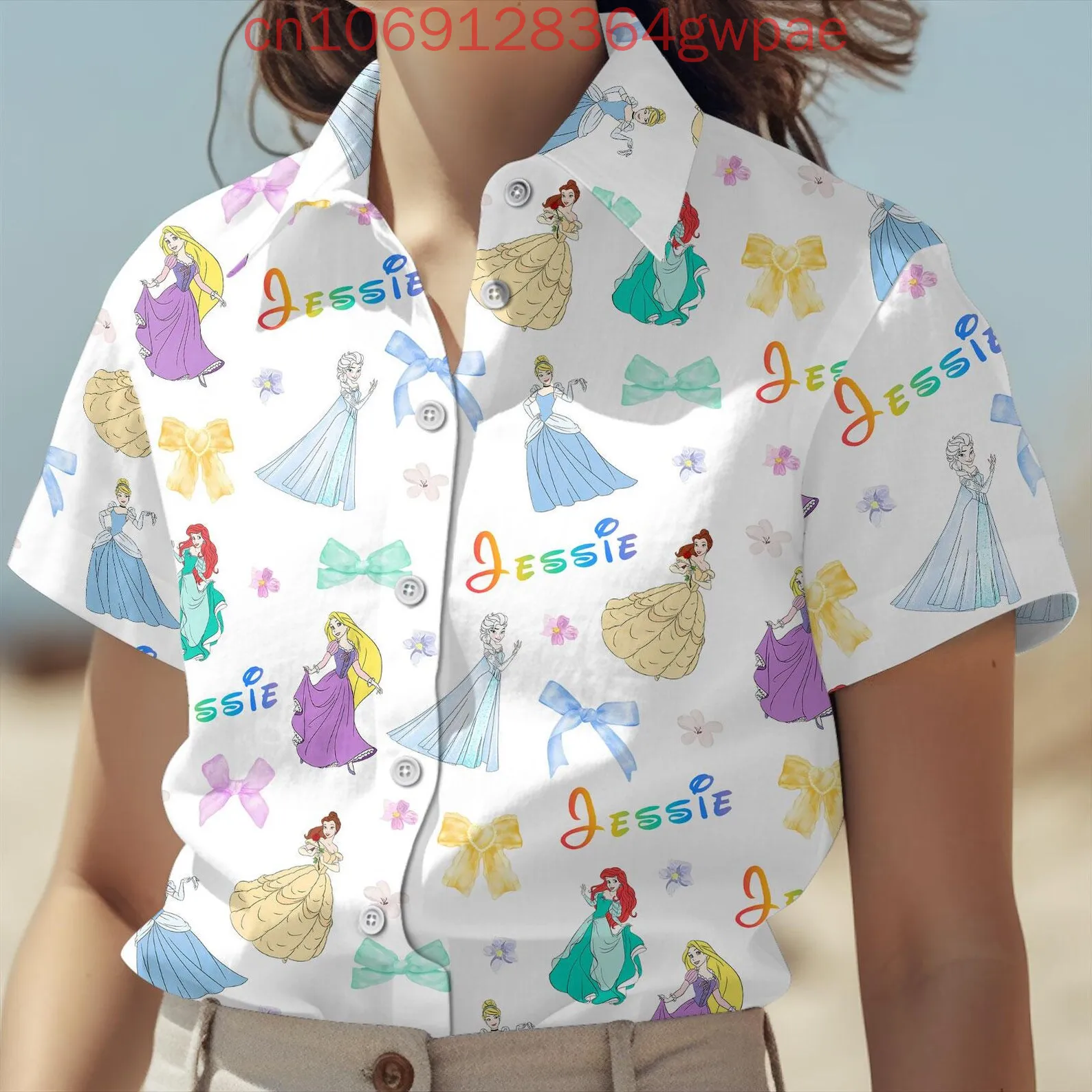 

Женские блузки Disney Tiana Princess and the Frog, повседневные гавайские рубашки с короткими рукавами, летние элегантные рубашки
