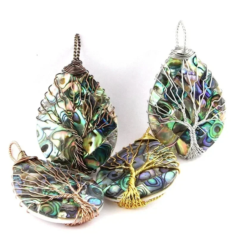 

Hand Woven Tree Of Life Abalone Shell Pendant Water-drop Shape Shell Creative Fashion Jewelry Women's Charm Necklace