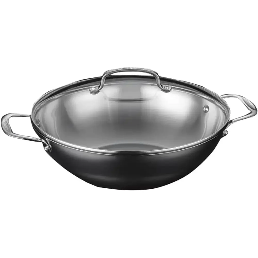 12-Inch Stainless Steel Stir-Fry & Wok Pan with Tri-Ply Base and Locking Lid, Dishwasher Safe