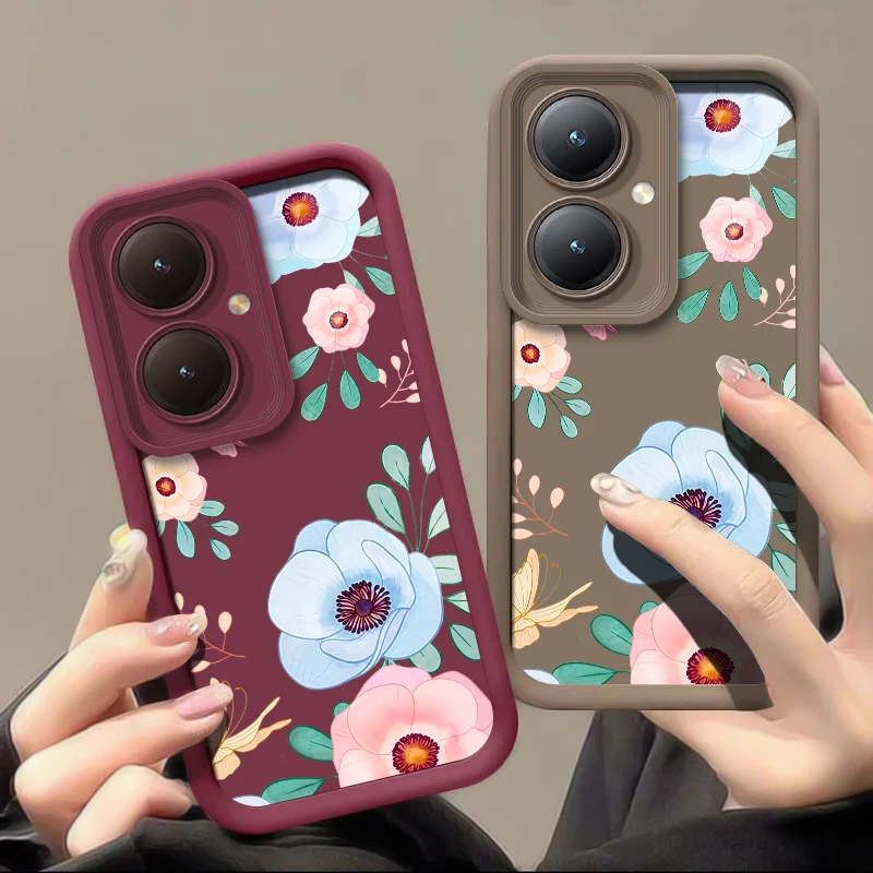 زهرة الأزهار جراب هاتف ل Vivo Y29 Y28 Y27 Y22S Y21T Y38 Y36 Y35 Y33S Y33T Y31 2021 Y30 سيليكون ماتي غطاء مقاوم للصدمات