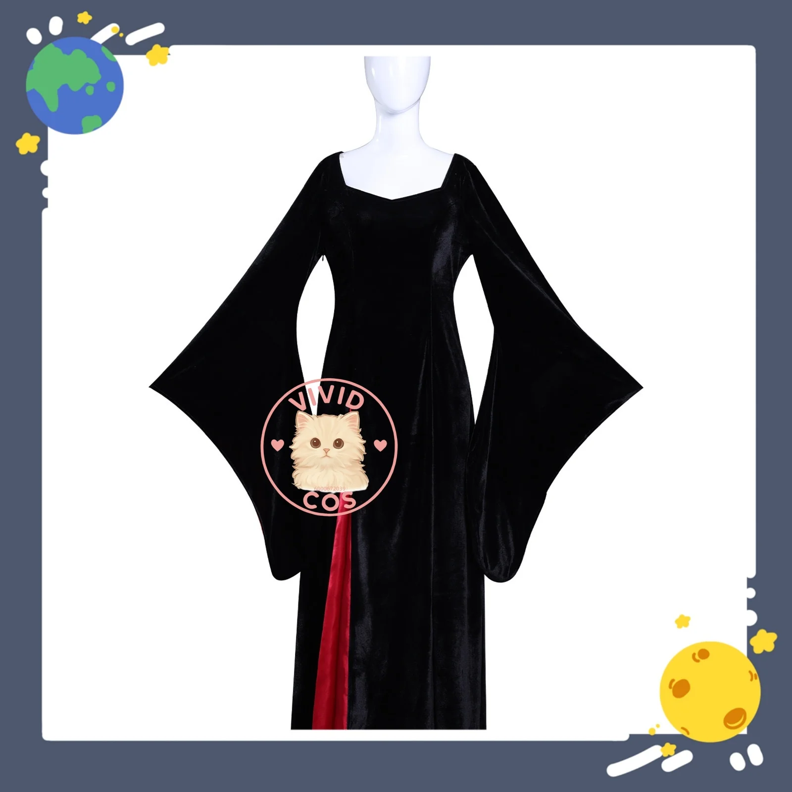 

Movie Wednesday Morticia Cosplay Costume Anime Role Playing Black Velvet Evening Dress for Women Adult Halloween ComicCon Party