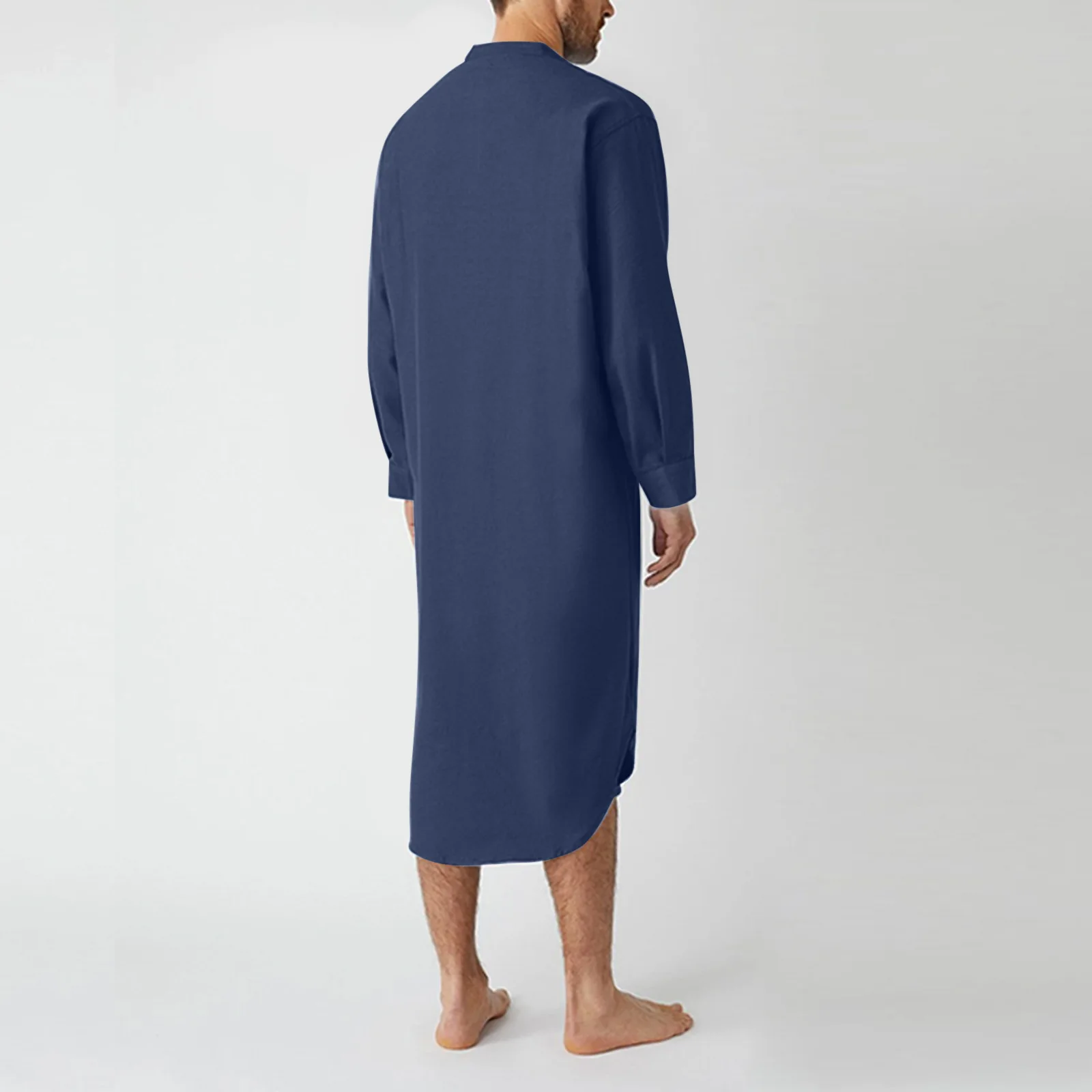 Männer Button-down Schlaf Roben Einfarbig Stehkragen Langarm Nachthemd Mode Komfortable Hause Tragen Lose Bademäntel m-3XL – Detail 18