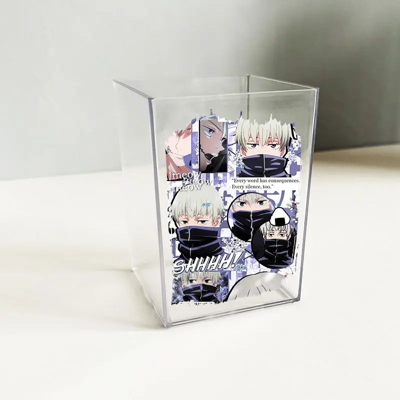 Jujutsu Kaisen Pen Holder Gojo Satoru Pencil Storage Box Anime Desktop Organizer Cartoon Transparent Brush Stationery Holder