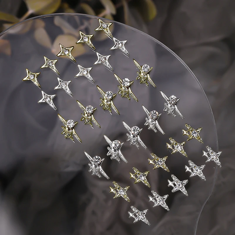 10pcs 3D Alloy Star Nail Charms Glitter Rhinestone Nail Art Decorations Asterism Nail Accessories Nail Parts for DIY Nail Art